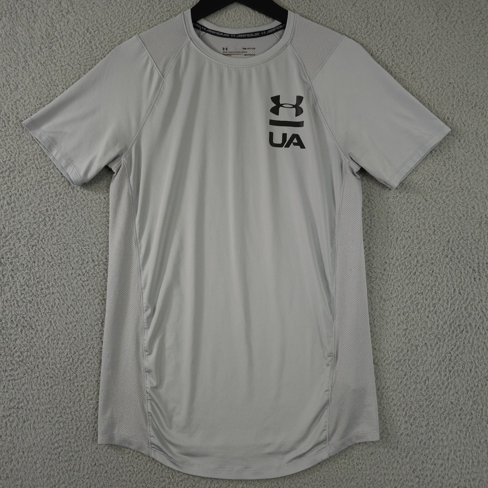 Under Armour Shirt Mens Small Gray MK-1 Logo HeatGear Performance Fitted Active